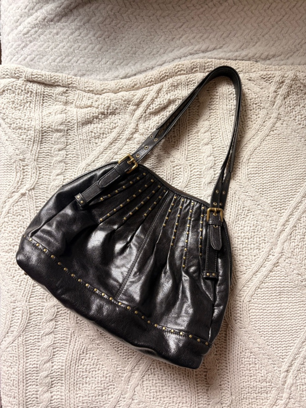Koomba Maggie Bag: Black Studded Leather Shoulder Bag